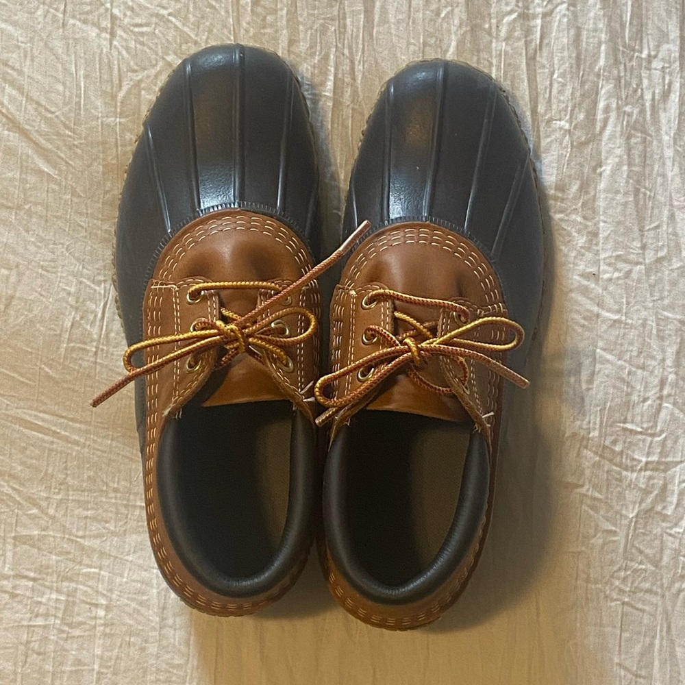 L.L. Bean Bean Boot - Tan/Navy Ankle Boots with Lace-Up Closure